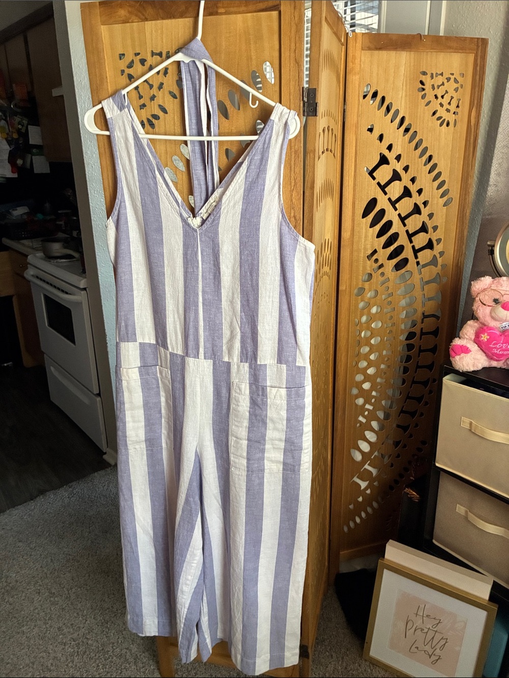beachlunchlounge Lavender and White Striped Kids One-Piece